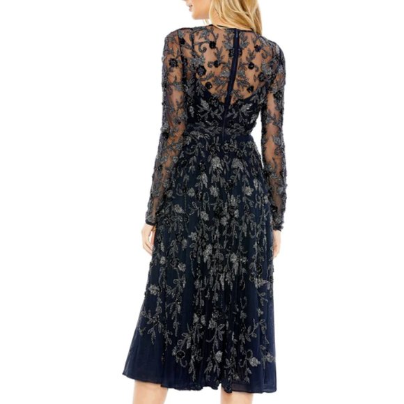 MAC DUGGAL 10799 BEADED ILLUSIONS HIGH NECK LONG SLEEVE A-LINE GOWN sz 16 - Picture 2 of 5